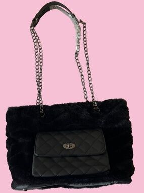 Faux Fur & Leather Shoulder Bag NWT